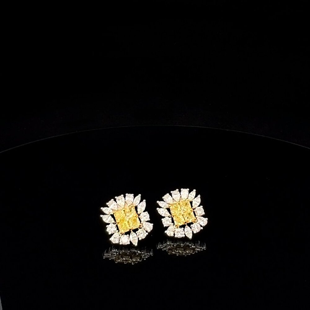 Sunflower Inspired Fancy Yellow Diamond Earrings